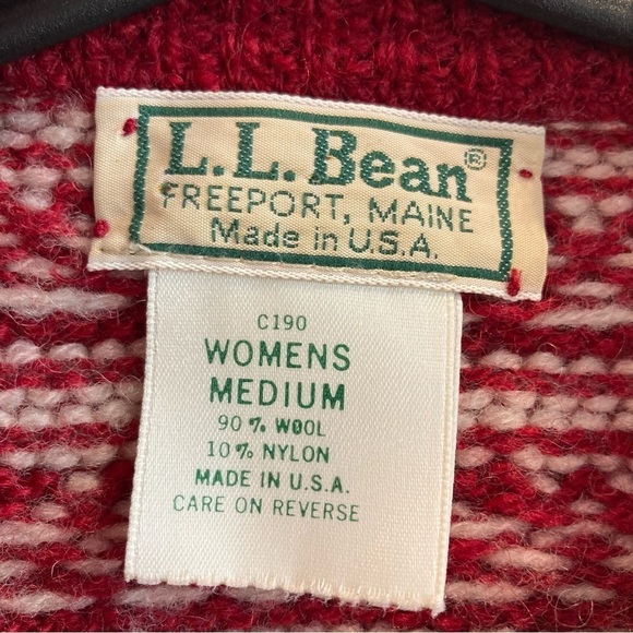 LL BEAN Sz M Wool Blend Metal Button Chunky Fair Isle Style Vintage Cardigan - Picture 3 of 10